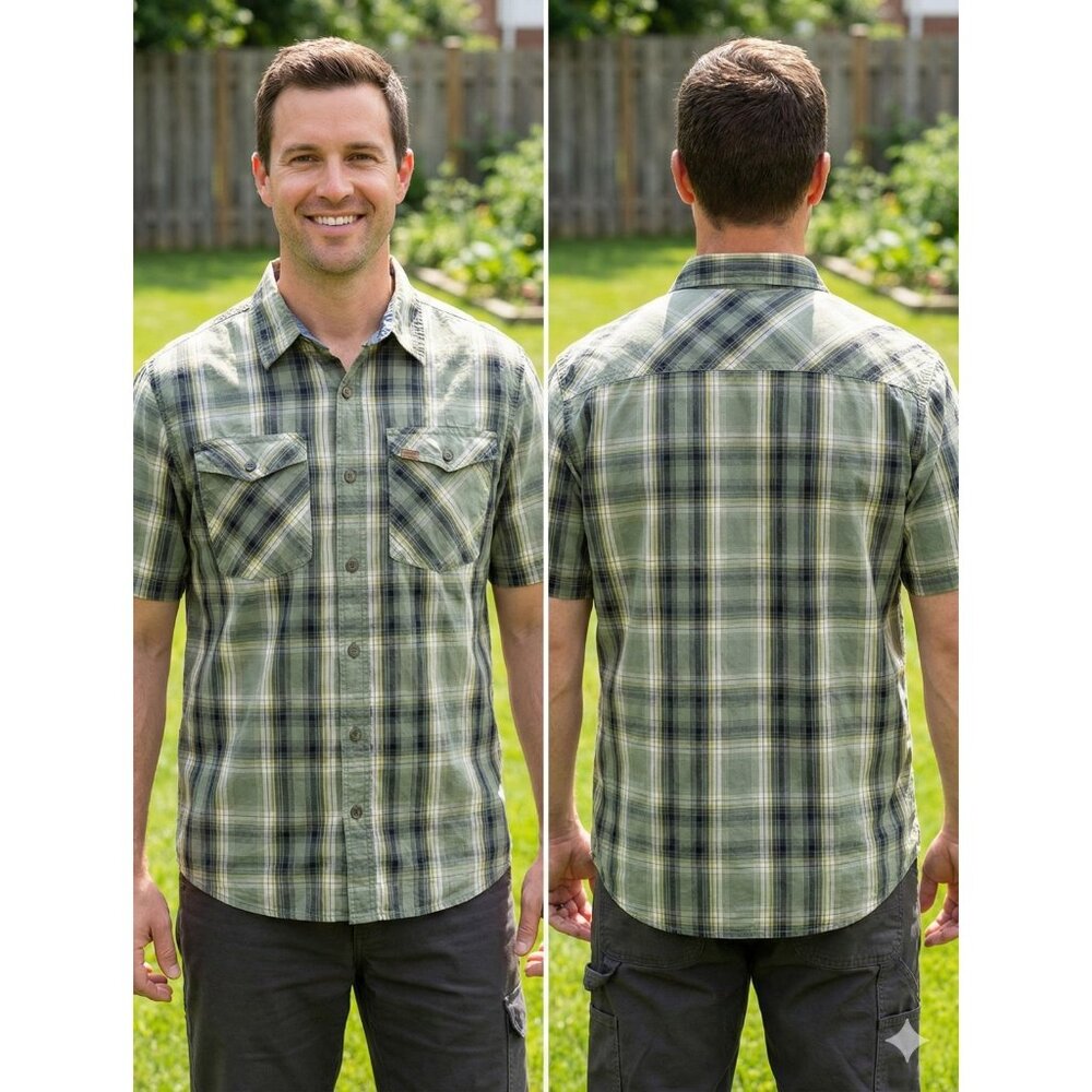 Smith's Workwear Shirt Men's XL Green Plaid Short Sleeve Button Up